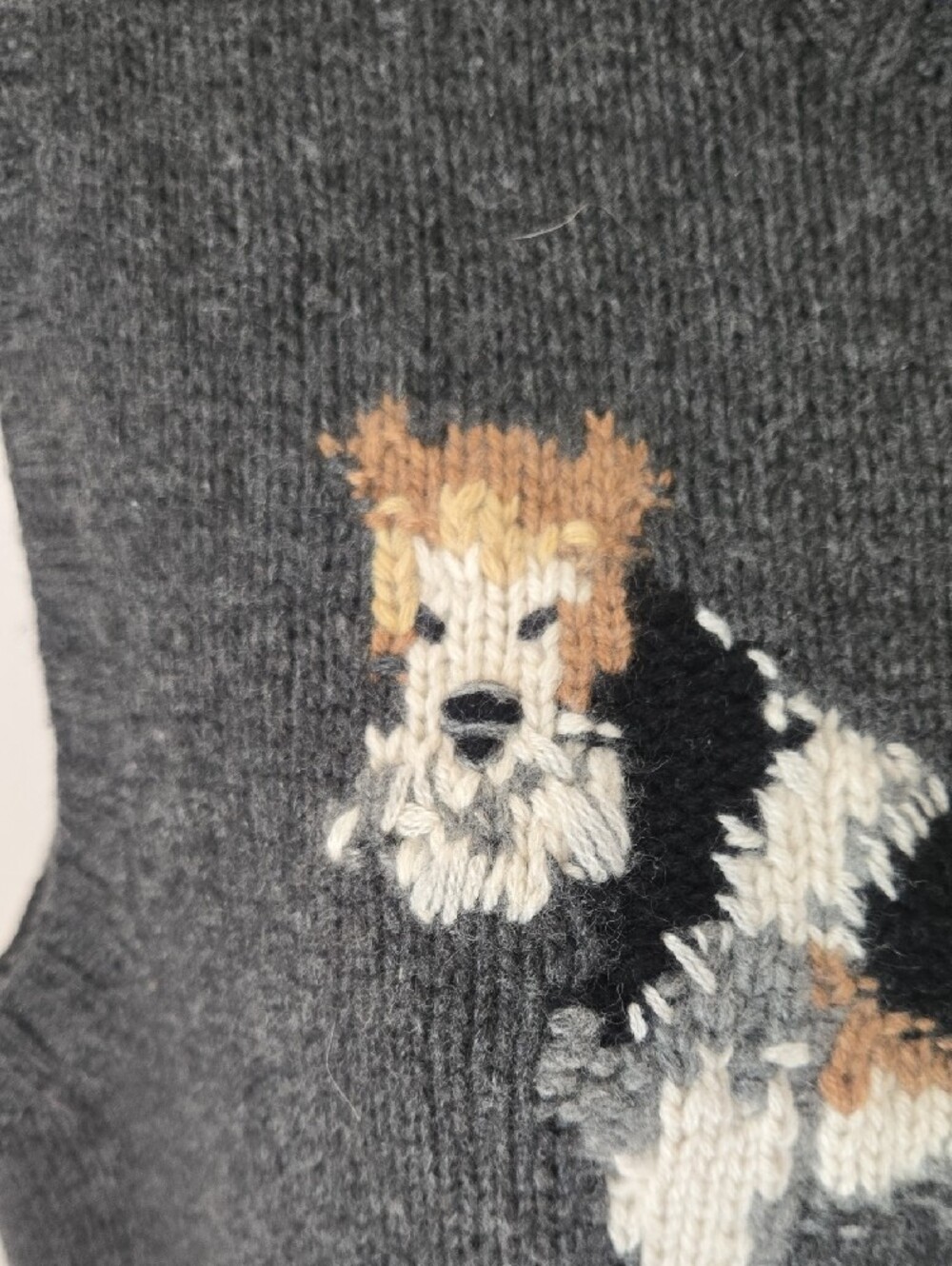 Ralph Lauren Dark Charcoal Gray Turtleneck Sleeveless Sweater with Dog Intarsia. - Picture 4 of 10